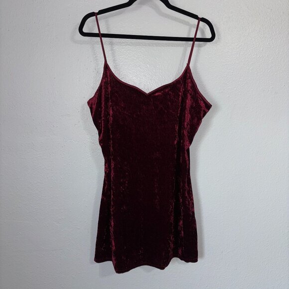 VTG Vamp Velvet Slip Dress L Burgundy Red Intimate Moods Whimsigoth Romantic - Picture 1 of 8